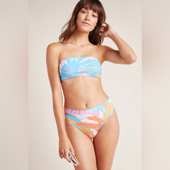 L Space x Anthropologie Fiesta Palm Ribbed Beach Wave Bikini Top - Picture 1 of 3